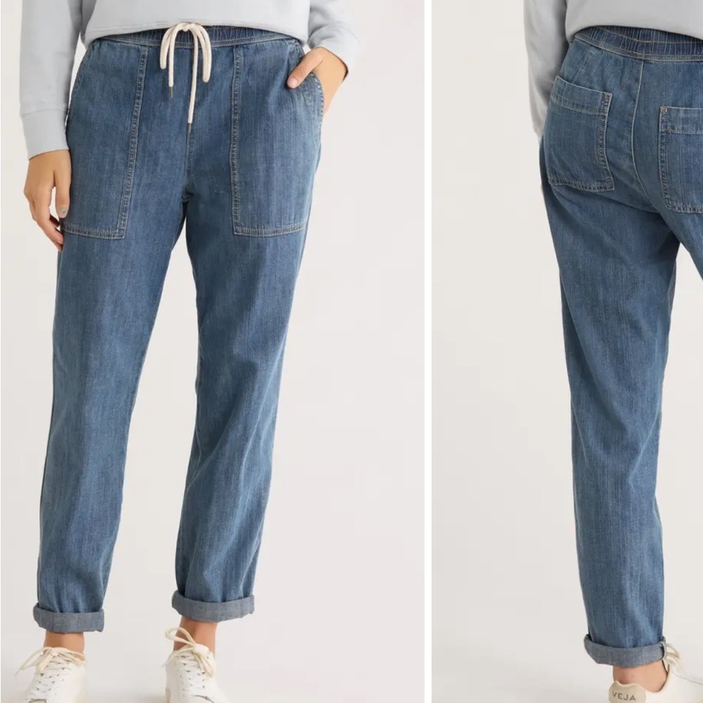 Cotton Chambray Straight Leg Elastic Waist Denim